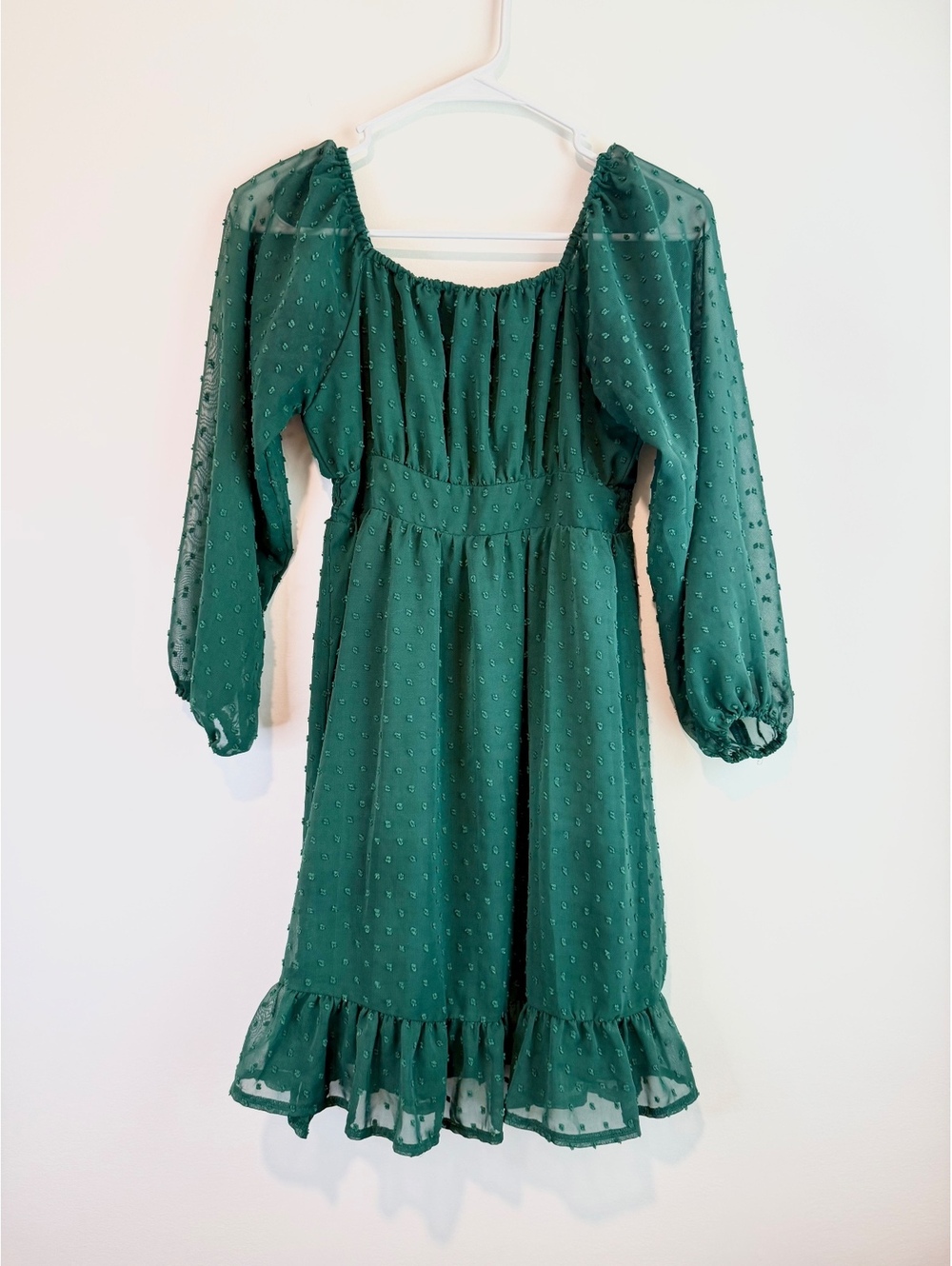 Grace Karin Girls 12Y Green Swiss Dot Long Sleeve Dress